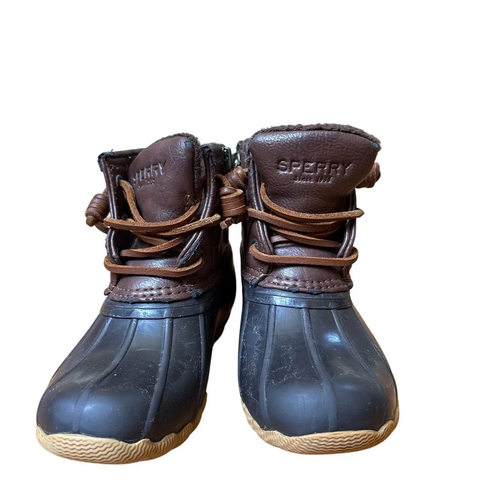 Sperry Saltwater Duck Boots Kids Brown Navy Blue Waterproof Winter SIZE 9M